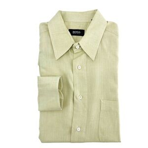 Hugo Boss Mens Button Down Shirt Cream Color Light Cotton 10636